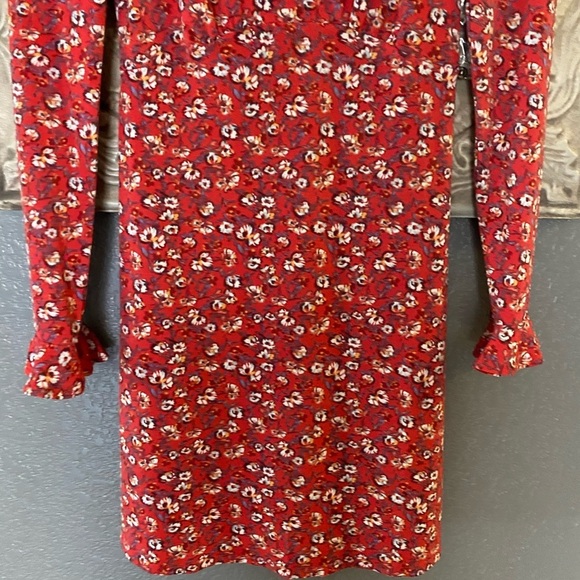 FP  Mini Dress Floral Print Long Ruffle Sleeve Red - Picture 4 of 8